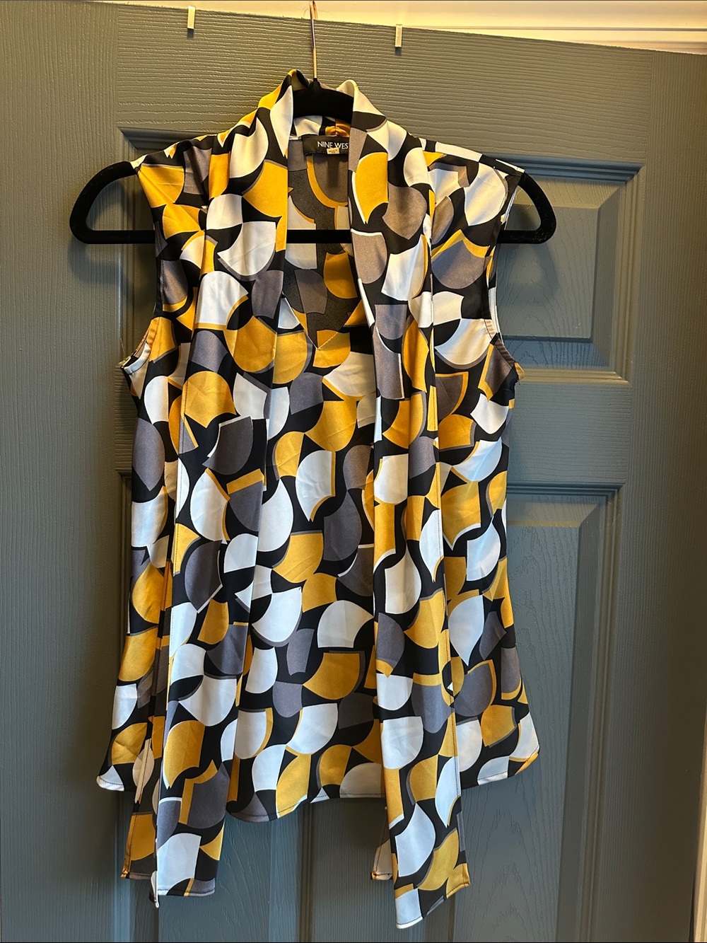 Nine West Yellow Black White Geometric Sleeveless Drape-Front Camisole